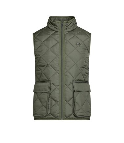 Mens quilted patch pocket vest khaki green Raging Bull