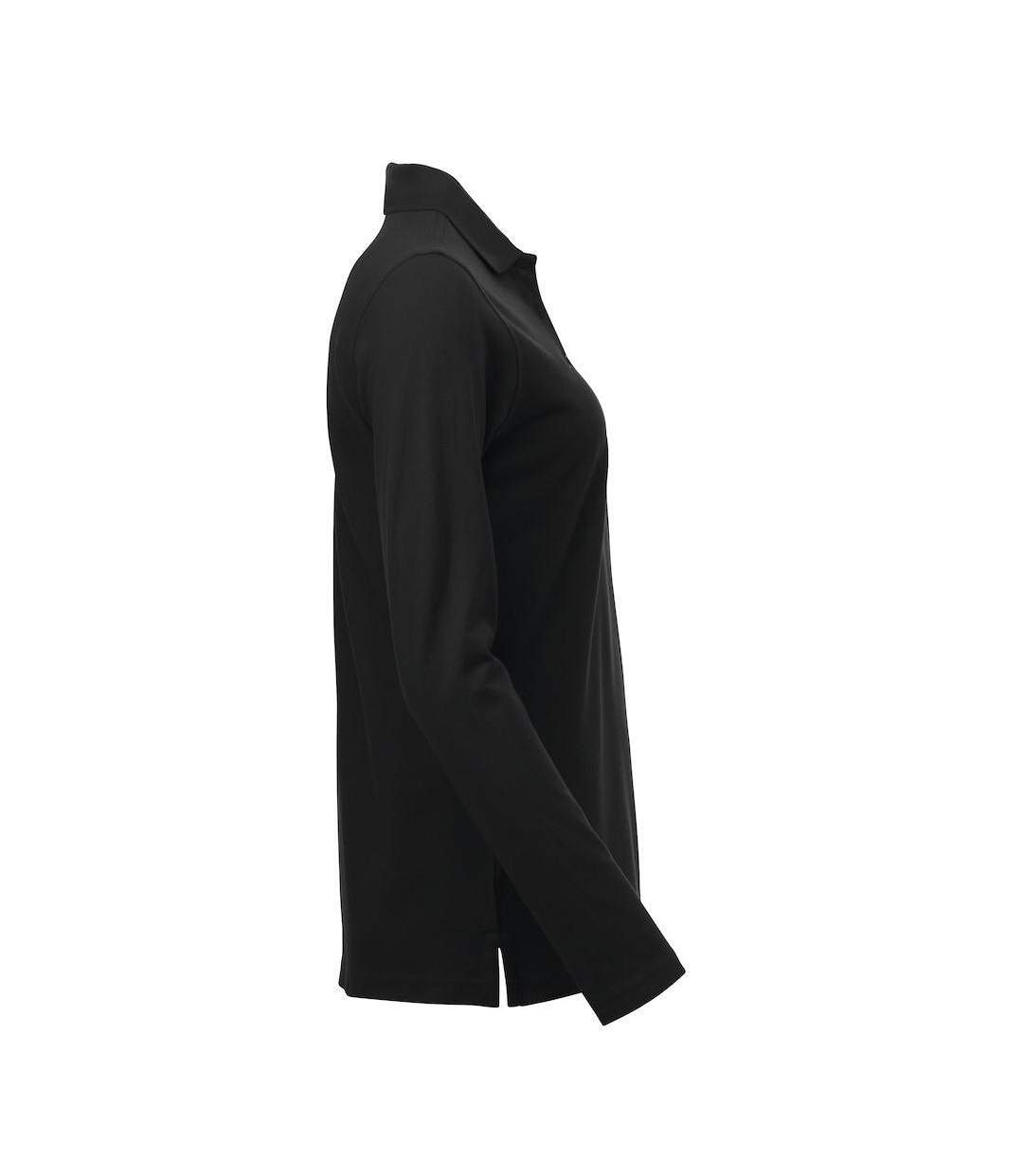 Womens/ladies Classic Marion Long-sleeved Polo Shirt Black Clique-4