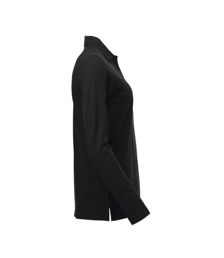 Womens/ladies Classic Marion Long-sleeved Polo Shirt Black Clique