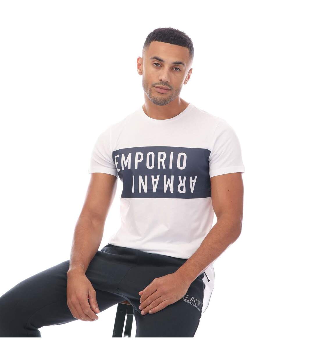 T-shirt homme blanc / bleu marine Emporio Armani-4