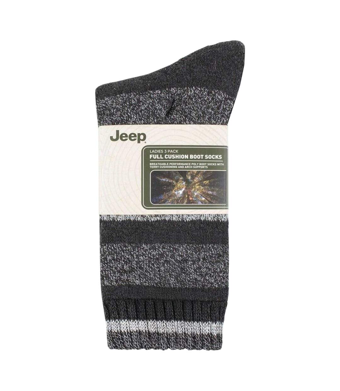 Pack Of 3  Womens/ladies Stripe Boot Socks  Slate Grey Jeep-3