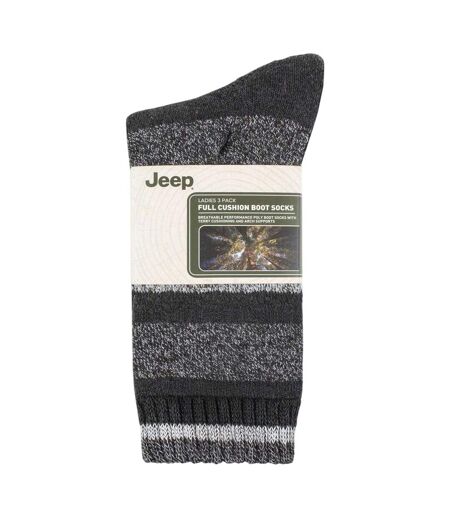 Pack Of 3  Womens/ladies Stripe Boot Socks  Slate Grey Jeep
