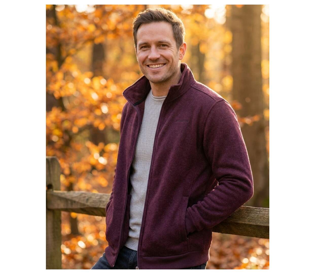 Cardigan Zippé Homme en Polaire Tricot Bordeaux – Col Montant & Coudières Suédine-2