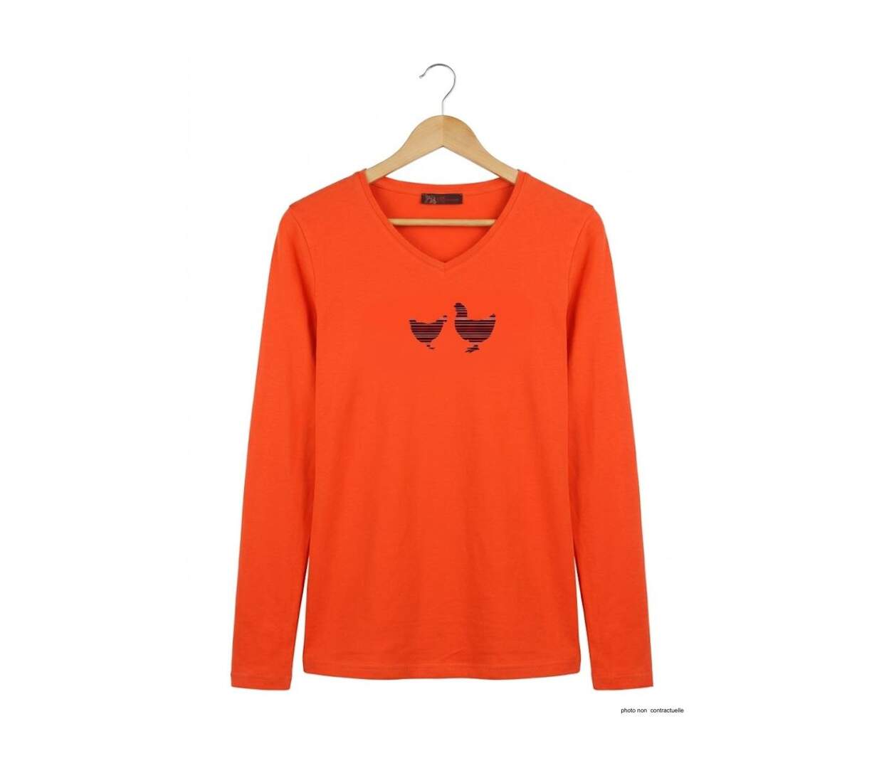 Tee-shirt MAYFLOWER NAPOLI1 orange à sérigraphie poule : confort et peps animalier-2