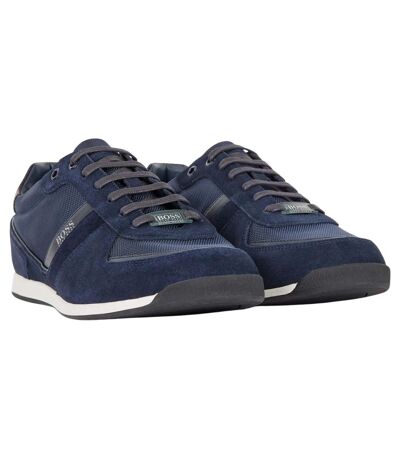 Mens Glaze Cow Suede Low Cut Trainers Dark Blue Boss