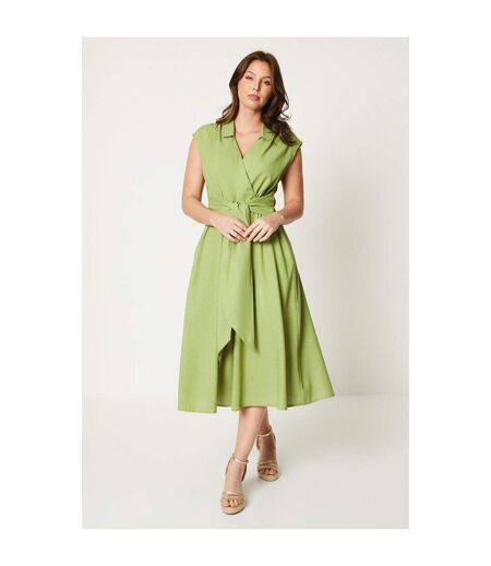 Principles Womens/Ladies Belted Linen Blend Midi Dress (Chartreuse) - UTDH6686