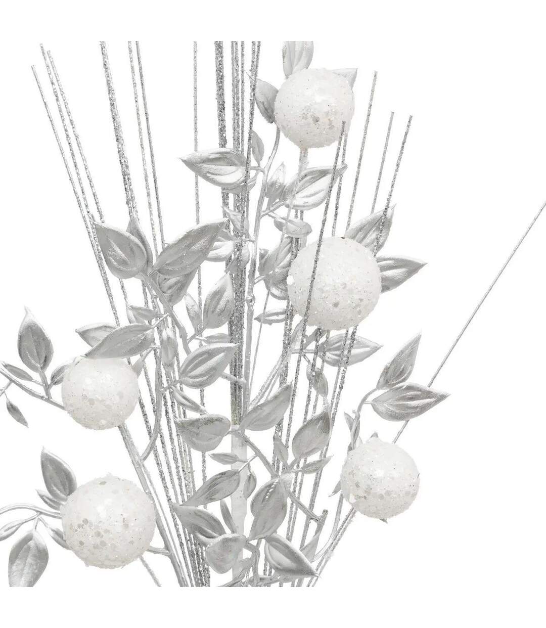 Branche Déco de Noël Feuilles & Boules 75cm Argent-2