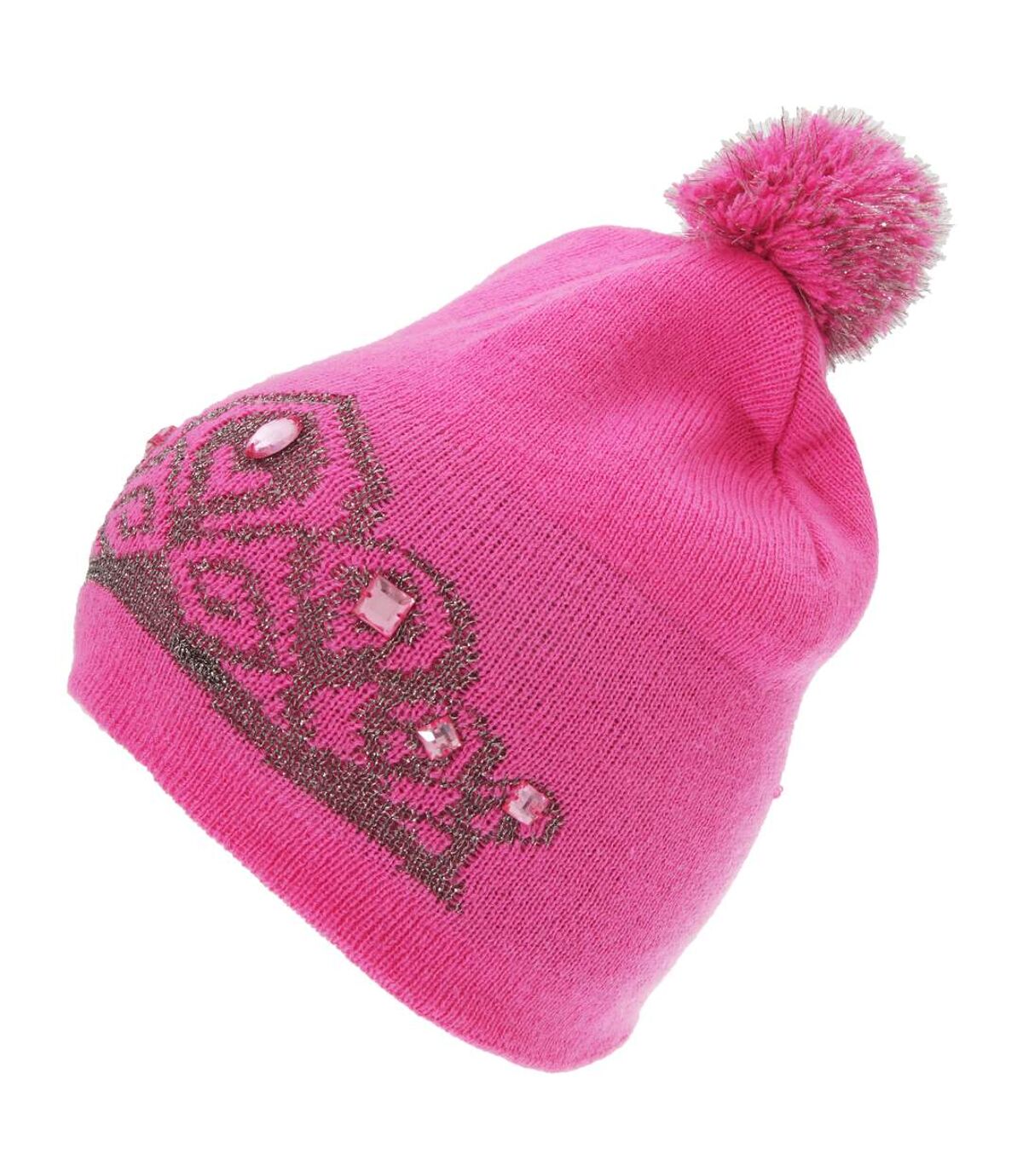 FLOSO Womens/Ladies Tiara Pattern Winter Beanie Bobble Hat (Pink)