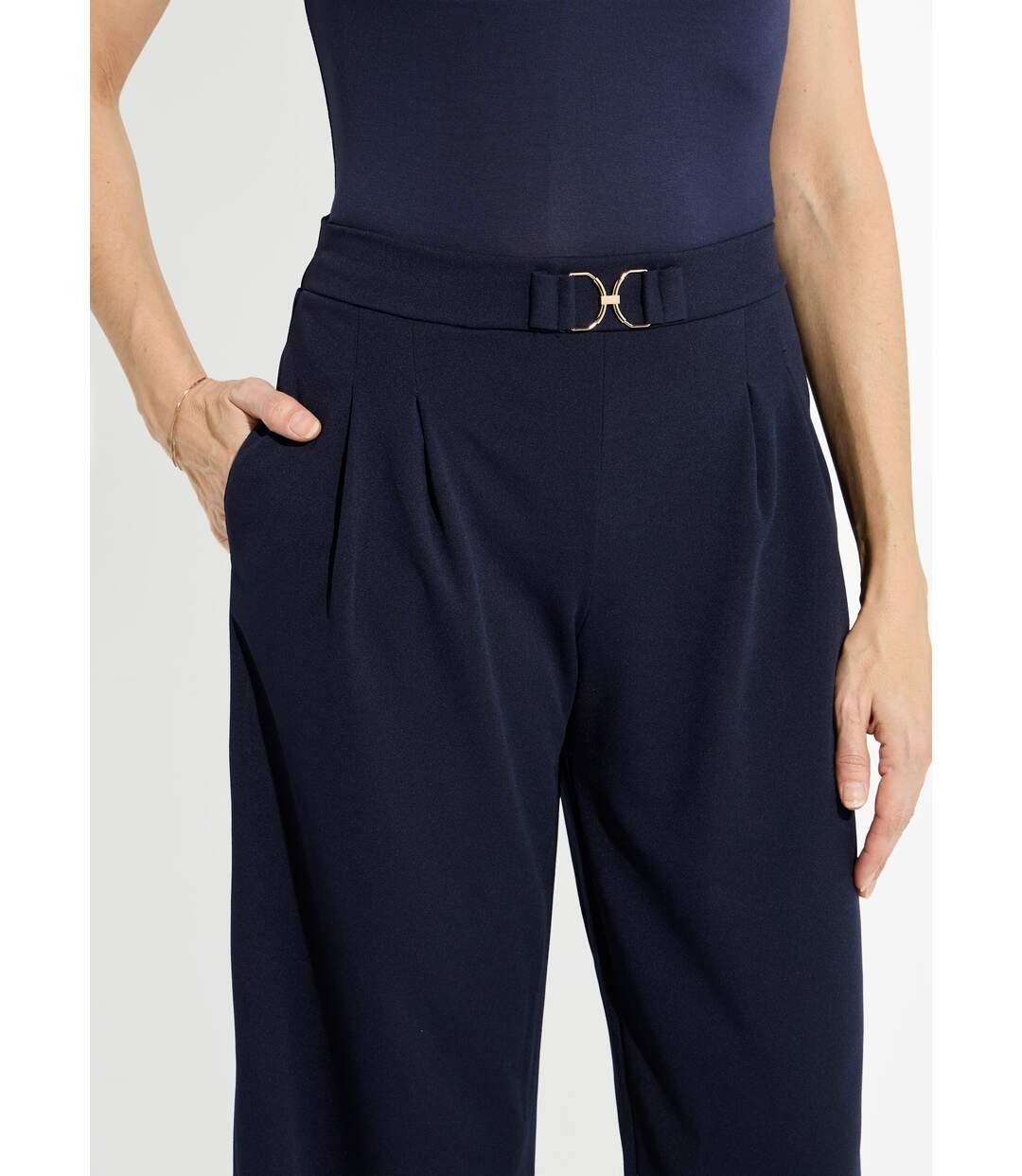 Pantalon large maille détail chic métal-4