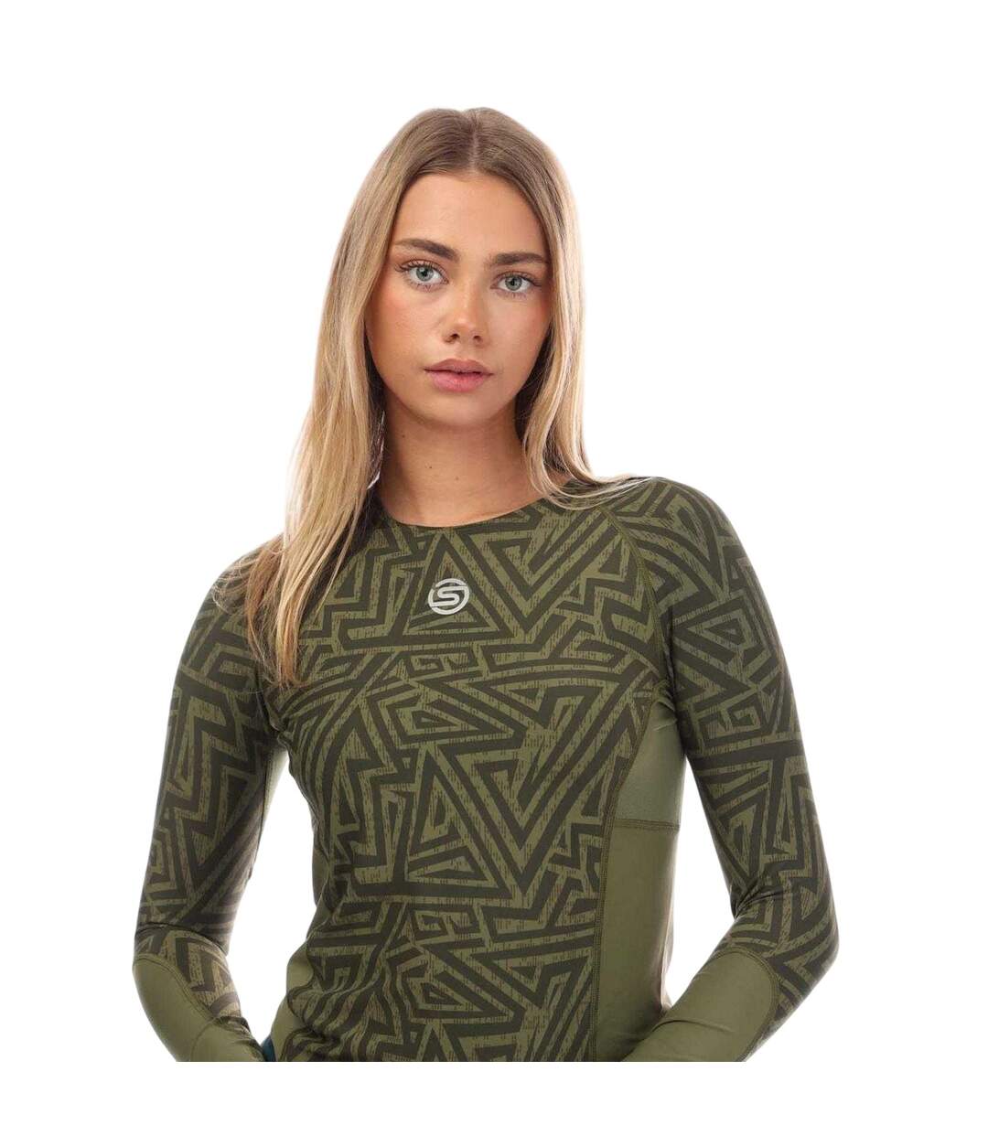 Womens/ladies Series-3 Nylon Long-sleeved Top Khaki Green Skins-3