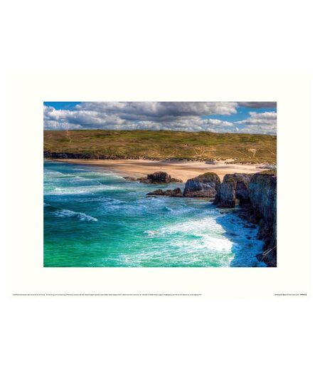 Mark Squire Perranporth Beach Print (White/Blue) (30cm x 40cm)