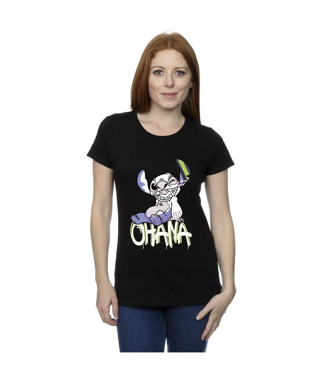 Disney Femmes/Les femmes Lilo And Stitch Ohana Graffiti Cotton T-Shirt (Noir) - UTBI25877-2