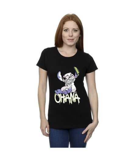 Disney Femmes/Les femmes Lilo And Stitch Ohana Graffiti Cotton T-Shirt (Noir) - UTBI25877