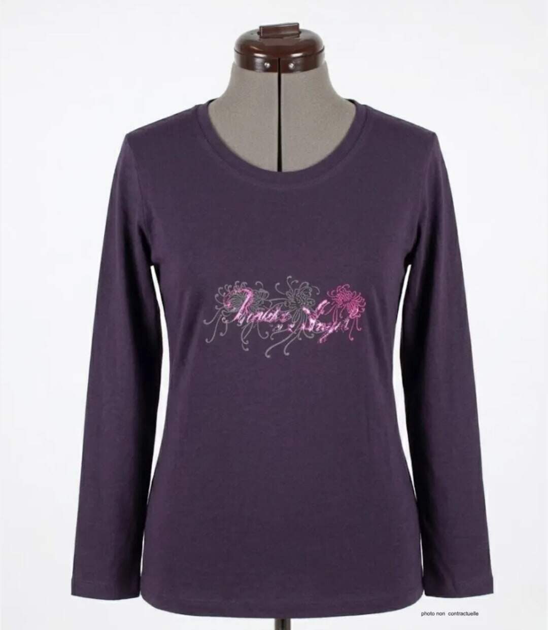 MAYFLOWER SH1060 – Tee-shirt manches longues violet col rond sérigraphié pour un style audacieux-3