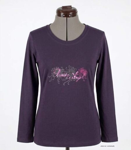 MAYFLOWER SH1060 – Tee-shirt manches longues violet col rond sérigraphié pour un style audacieux