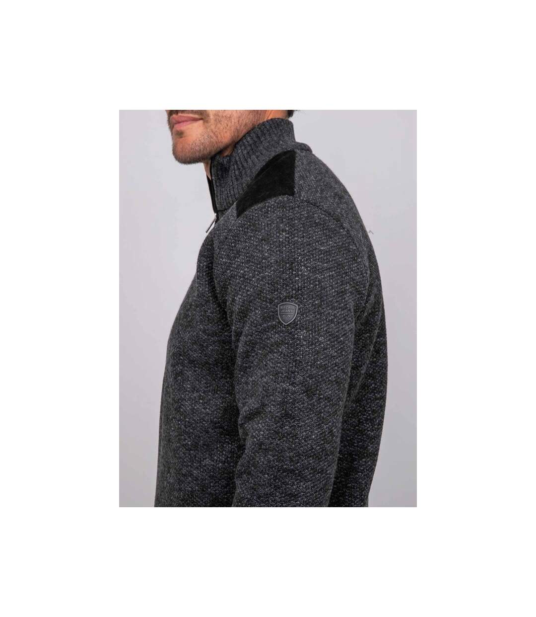 Pull camionneur zippé empiècements suédine LOTIRON-3