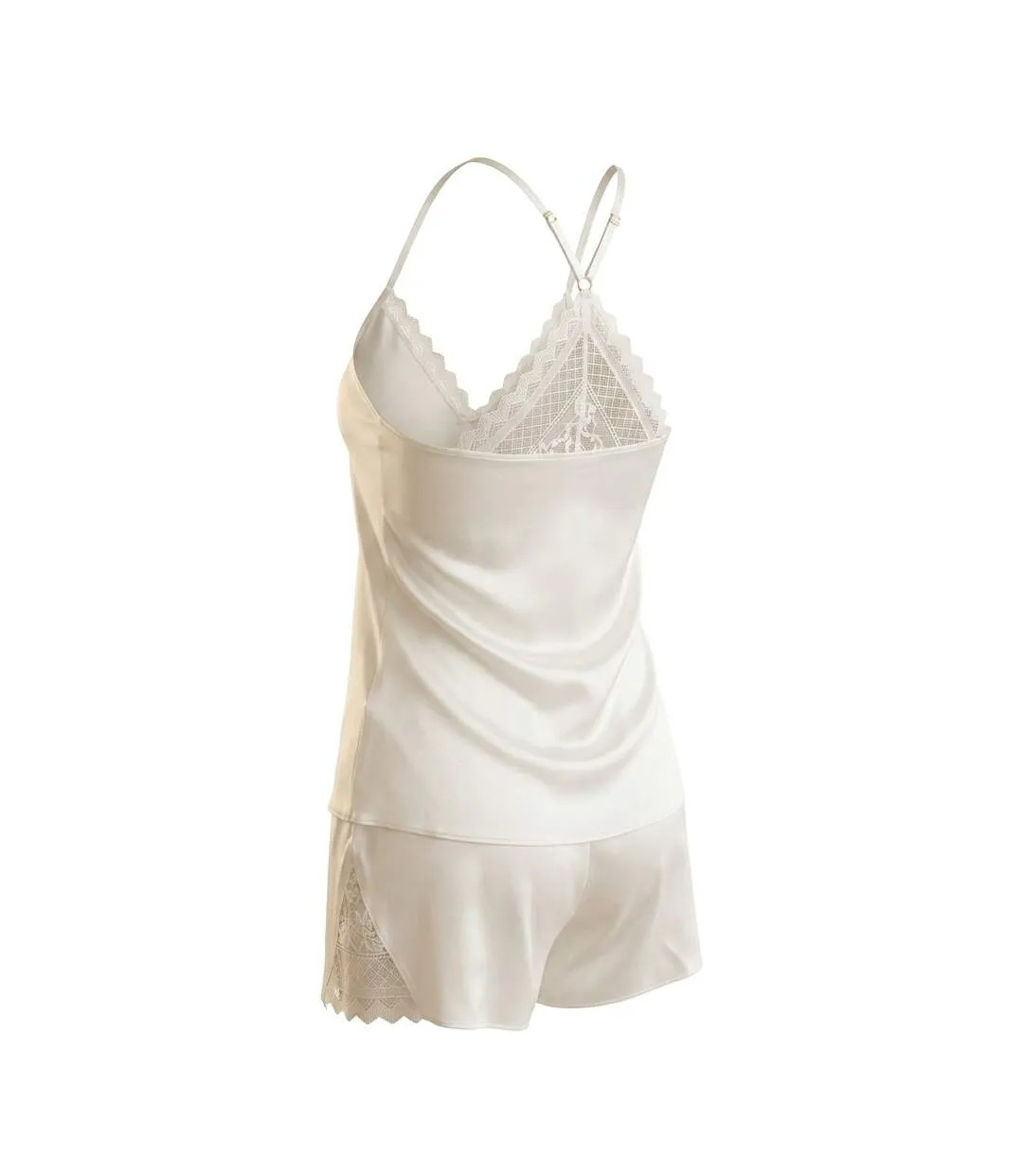 OZABI Pyjama Femme Satiné Débardeur Dentelle Col V Toucher Soie-3