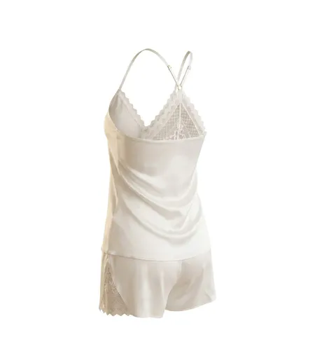 OZABI Pyjama Femme Satiné Débardeur Dentelle Col V Toucher Soie