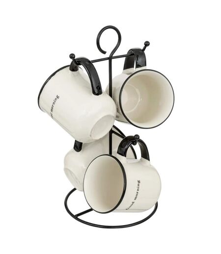 Lot de 4 Mugs sur Rack Alix 20cl Blanc & Noir