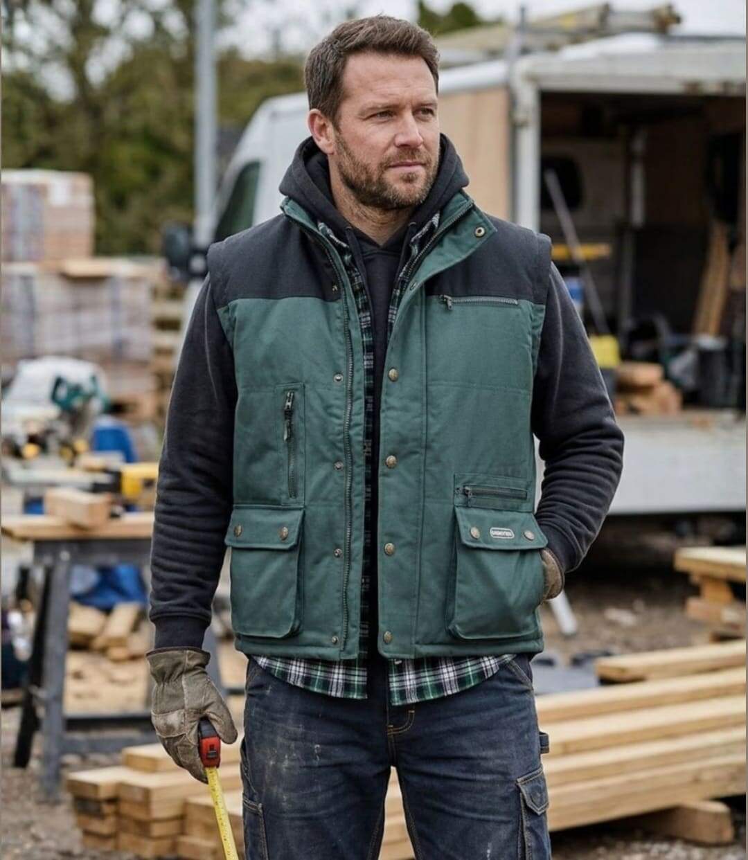WORKER BI-MATIÈRE V501 — Gilet sans manches vert US : robustesse et isolation thermique-5