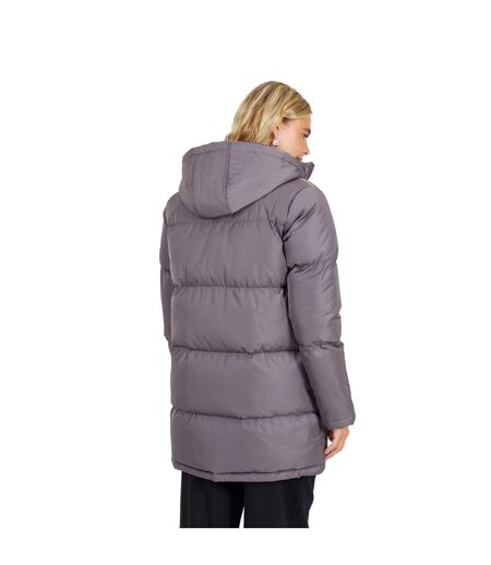Womens/ladies Padded Long Length Hooded Jacket Charcoal Brave Soul