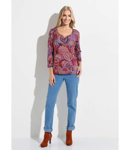 T-shirt court manches 3/4 imprimé façon cachemire