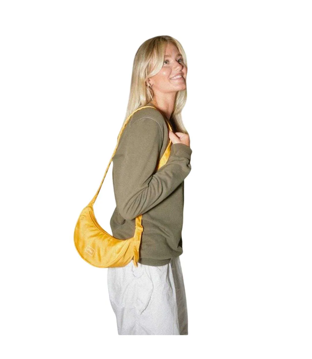 Cali Crescent Shaped Everyday Crossbody Bag One Size Mustard Spiral-1