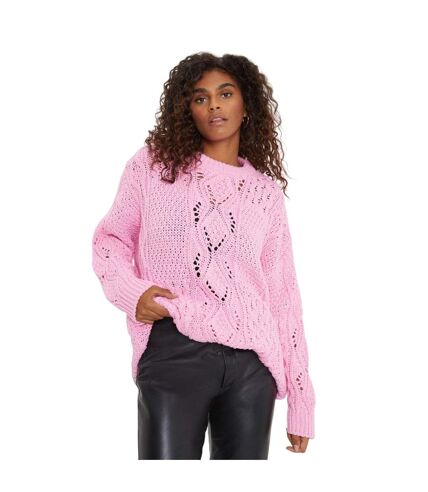 Dorothy Perkins Womens/Ladies Cable Chunky Knit Crew Neck Sweater (Pink)