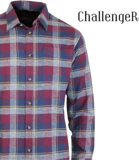 CHALLENGER TARIC2 — Chemise à carreaux manches longues bordeaux et bleu : confort thermique en flanelle