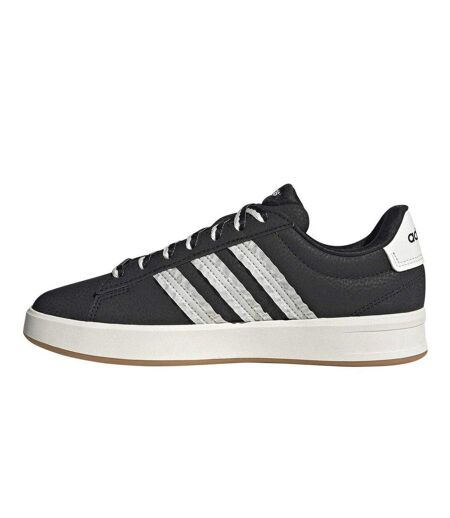 Mens Grand Court 3 Stripes Flat Trainers Core Black Adidas