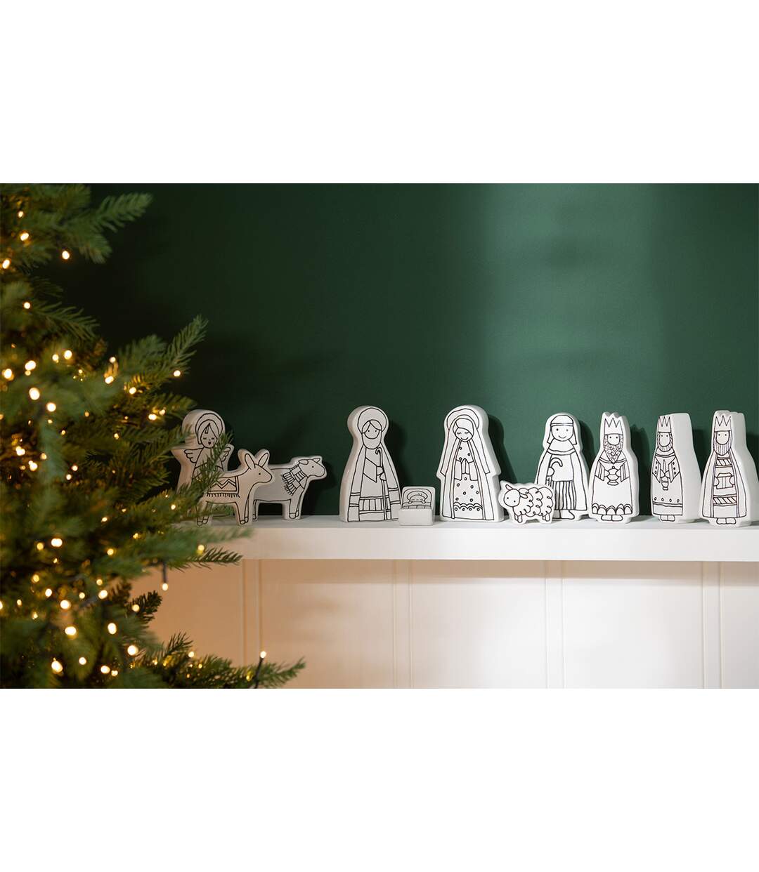 Crèche de Noël en Dolomite 11 Santons 14cm Blanc-2