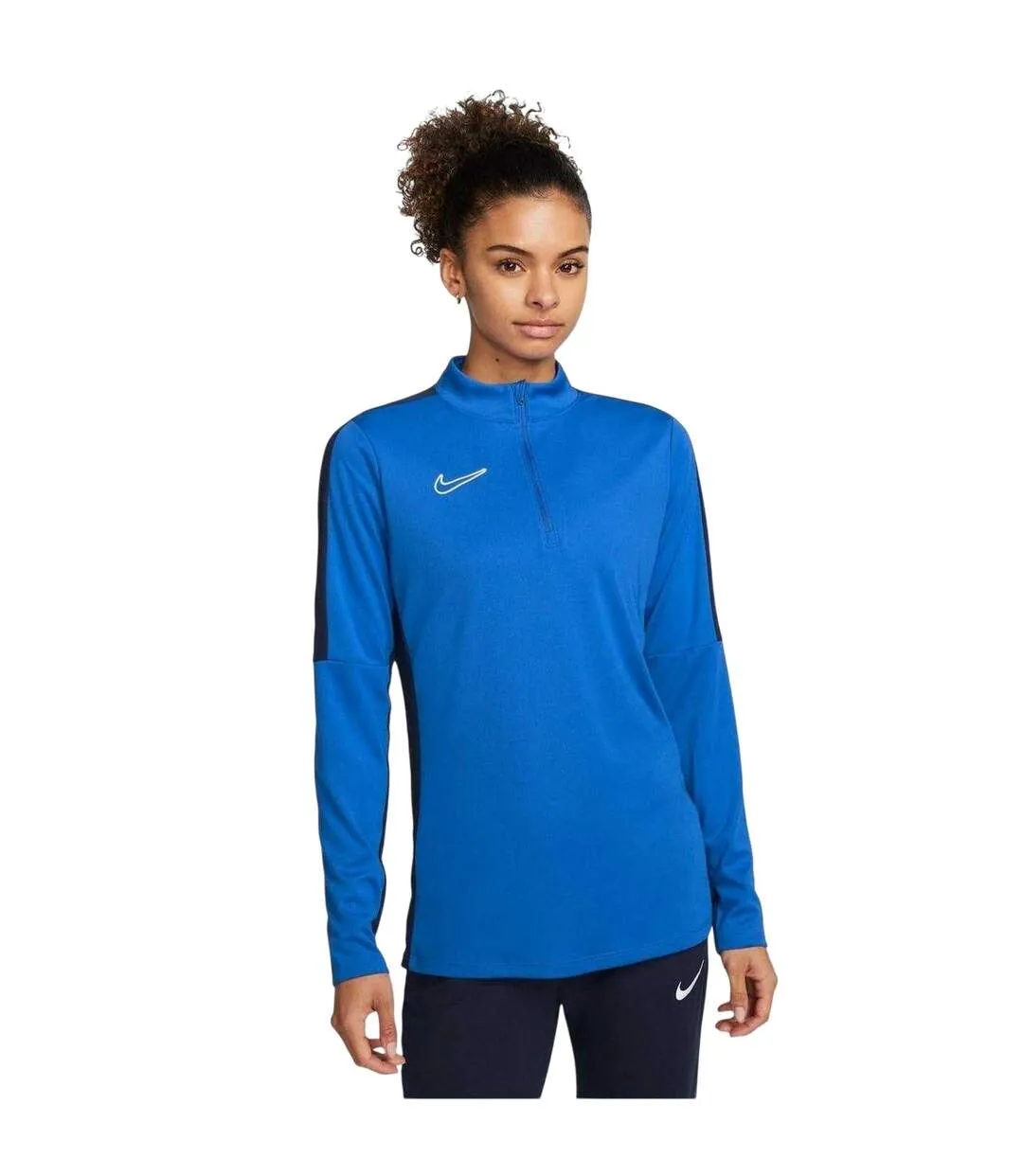 Womens/ladies Performance Zip Neck Training Sweatshirt Blue White Nike-2