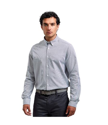 Premier Chemise à rayures en coton riche Oxford pour hommes (Blanc / gris) - UTRW6594