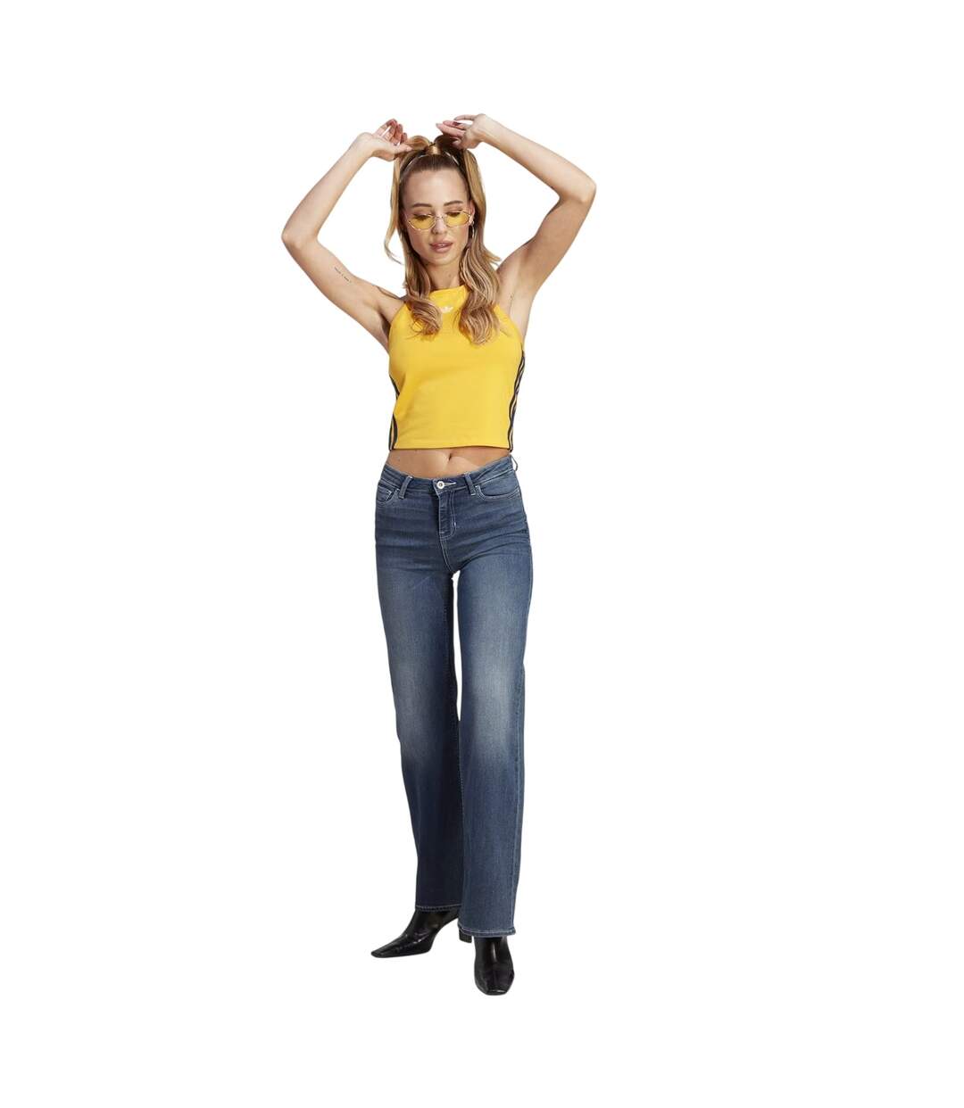 Womens/ladies Tie Neck Tank Top Yellow Adidas-1