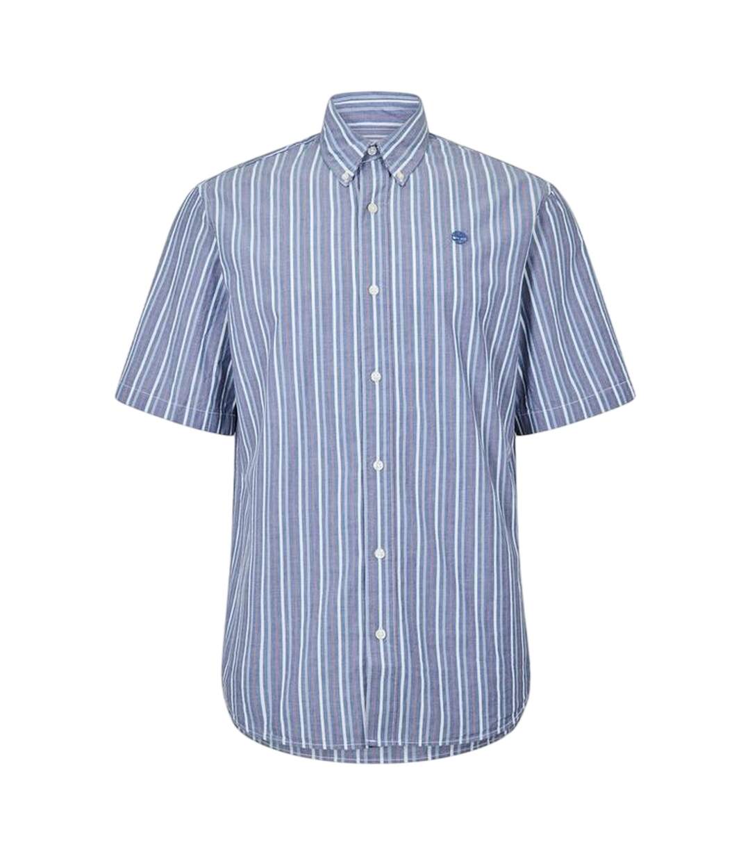 Mens Striped Short-sleeved Button-down Shirt Dark Denim Timberland-1