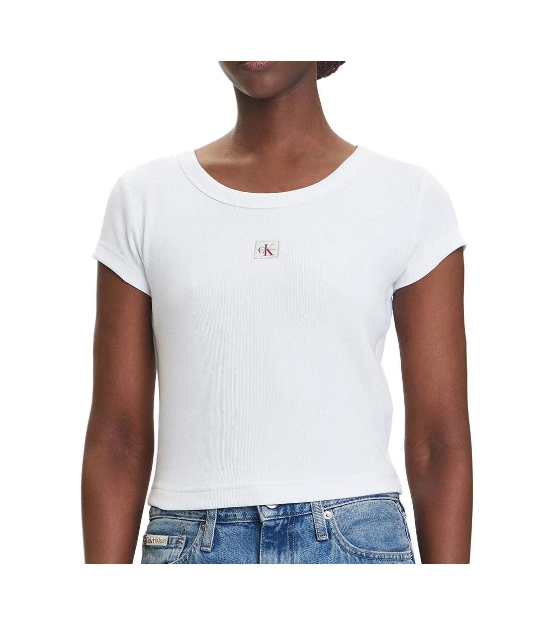 T-Shirt blanc femme calvin klein label 2x2-1