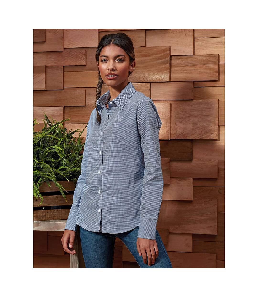 Premier Womens/Ladies Microcheck Long Sleeve Shirt (Light Blue/White) - UTRW5523