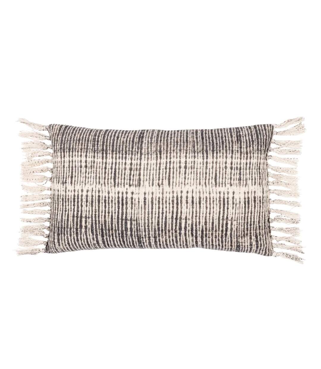 Sono ink fringed abstract cushion cover 60cm x 40cm black Yard-1