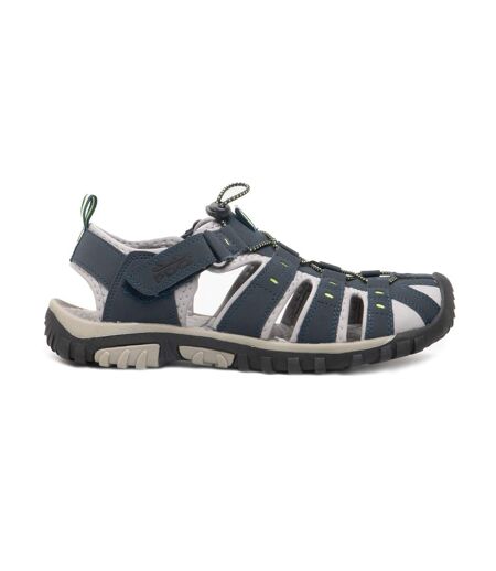 PDQ Mens Toggle & Touch Fastening Synthetic Nubuck Trail Sandals (Navy Blue/Lime) - UTDF555
