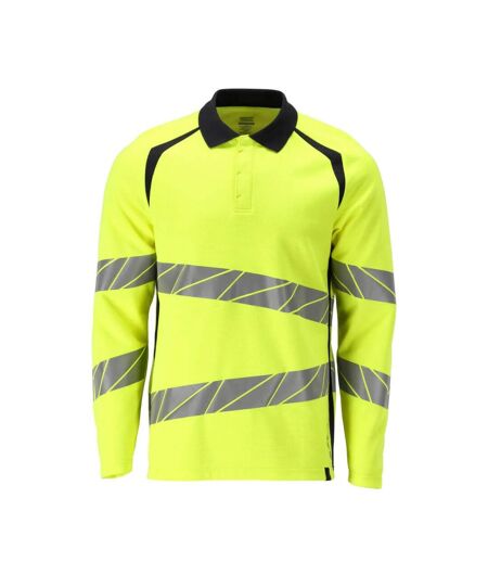 Polo Haute Visibilité Manches Longues Accelerate Multisafe Homme Jaune Fluo Bleu Marine Foncé Mascot