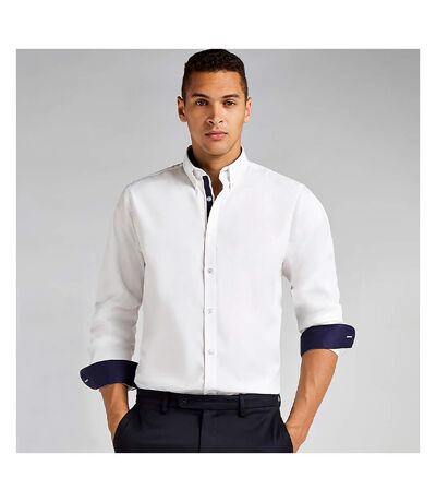 Chemise À Manches Longues Homme Blanc Bleu Marine Kustom Kit