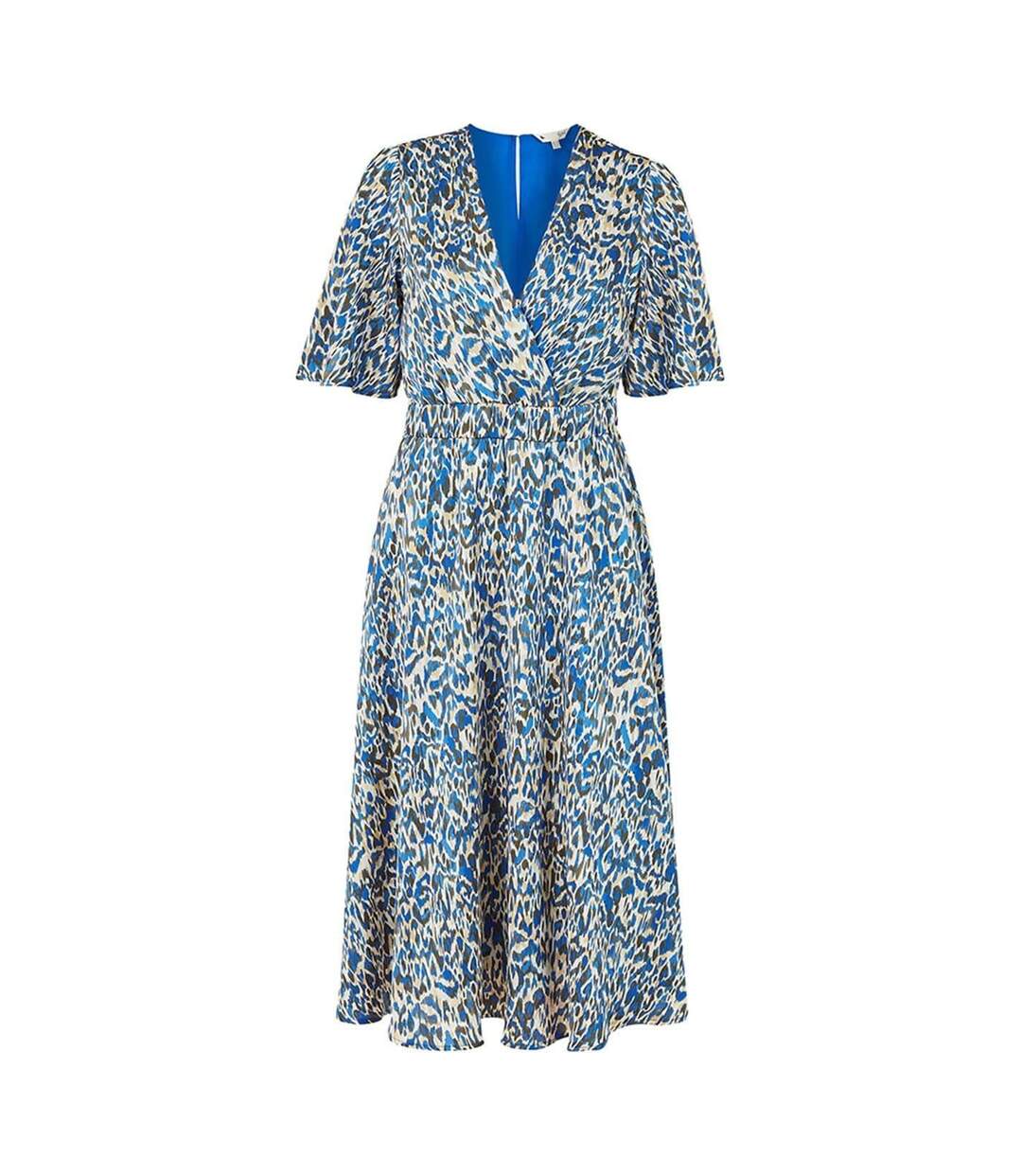 Womens/ladies Animal Print Skater Dress Blue Yumi-2