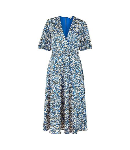 Womens/ladies Animal Print Skater Dress Blue Yumi