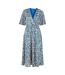 Womens/ladies Animal Print Skater Dress Blue Yumi-2