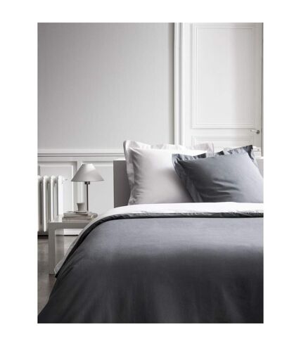 Housse de couette et 2 Taies d'oreiller Bicolore - 240 x 260 cm - Coton Percale - Gris foncé et gris clair