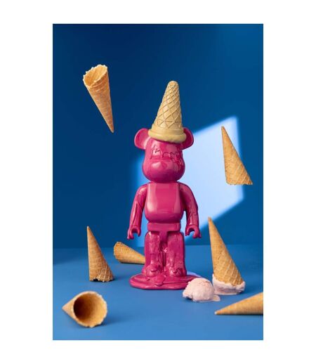 Statuette Déco Ours Cornet Glace 39cm Fuchsia