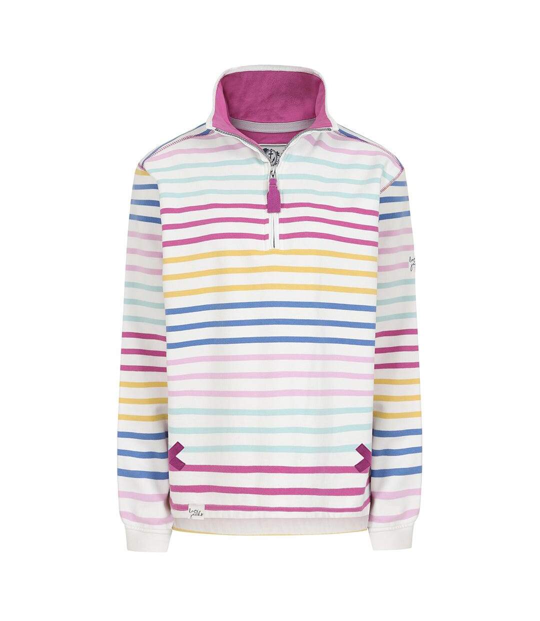 Womens/ladies Striped Quarter Zip Sweatshirt Rainbow Lazy Jacks-2