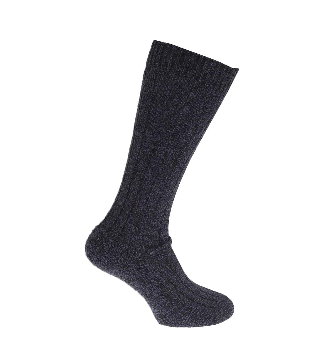 Pack Of 3 Mens Wool Blend Long Length Socks With Padded Sole  Navy Marl Khaki Marl Navy Universal Textiles-2
