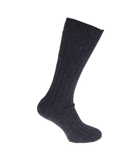 Pack Of 3 Mens Wool Blend Long Length Socks With Padded Sole  Navy Marl Khaki Marl Navy Universal Textiles