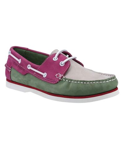 Womens/ladies hattie nubuck boat shoes green/pink/grey Hush Puppies